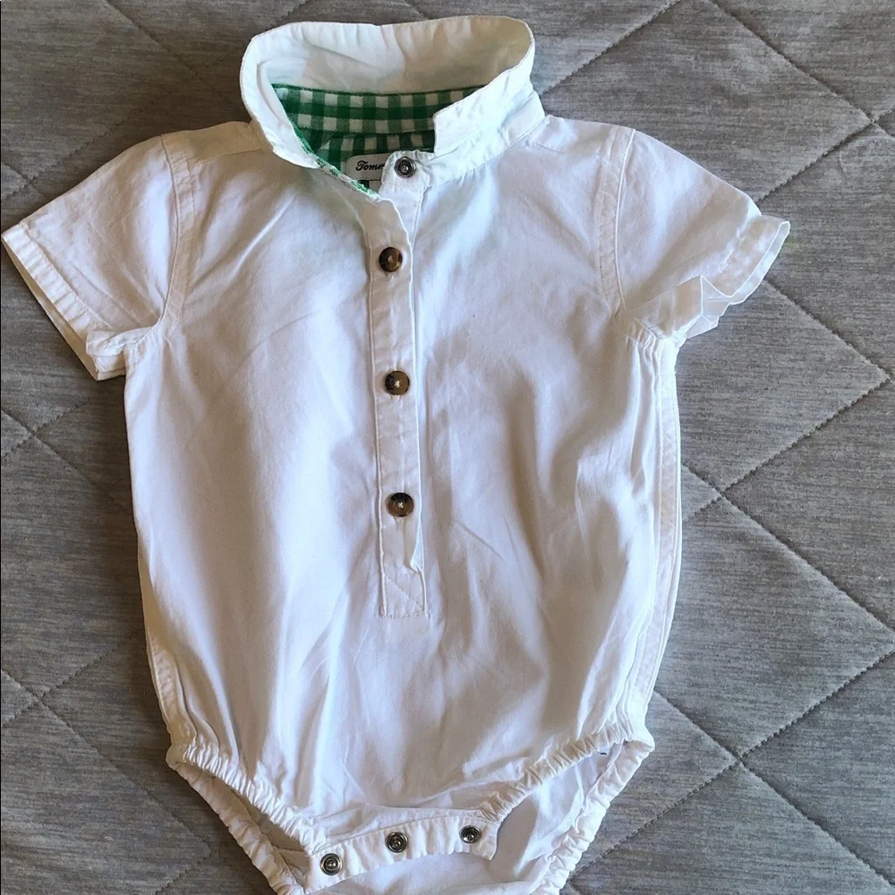 Tommy Bahama White Onesie with Green Gingham Trim